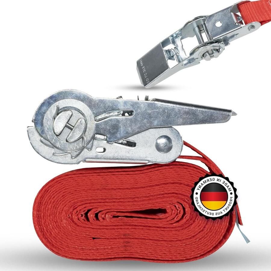 Spanbanden met ratel Uit één stuk Premium spanbandenset voor snelle bevestiging Voor lading op aanhanger vrachtwagen bestelwagen 4 stuks 25 mm breed 6 meter lang Spanbanden met ratel