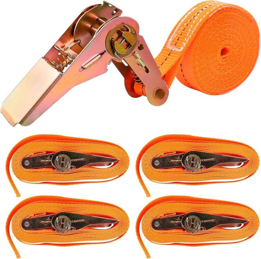 Spanbanden met ratel voor auto en motorfiets 4 stuks bevestigingsriemen 25 mm x 6 m handwagen bagage camping vaste ladingen