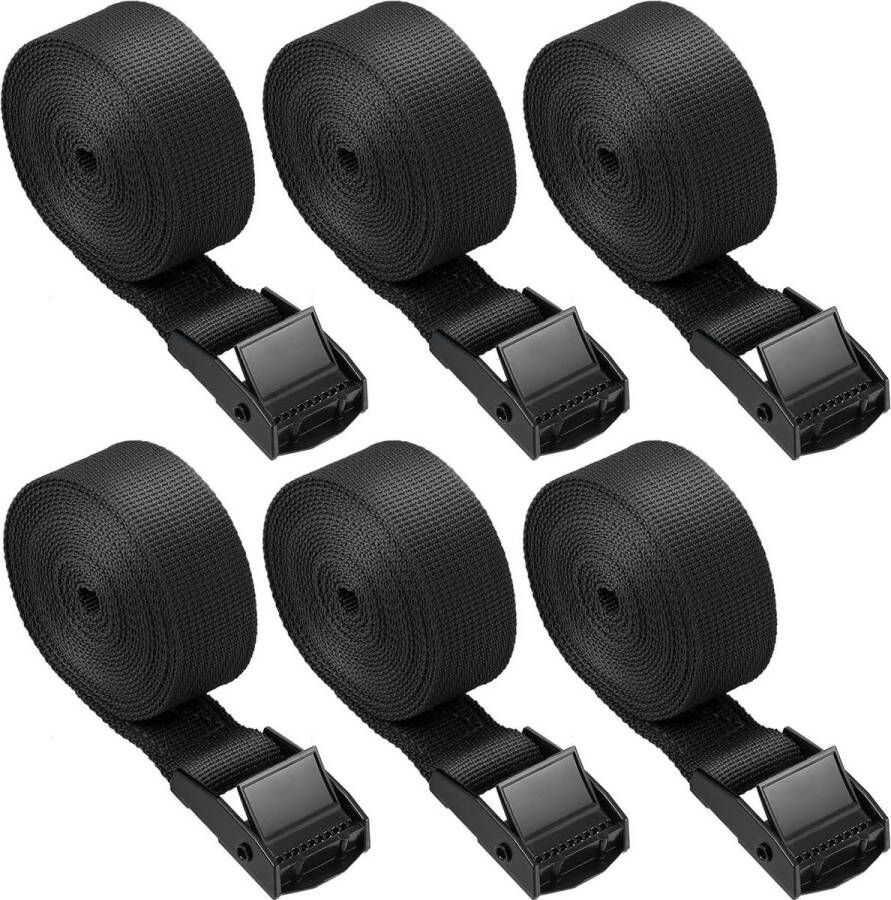Spanbanden Palriemen Stevige Sjorbanden Motorfietsen Fietsen Bagage 6 Stuks (250 x 25 cm Zwart) Spanbanden met ratel