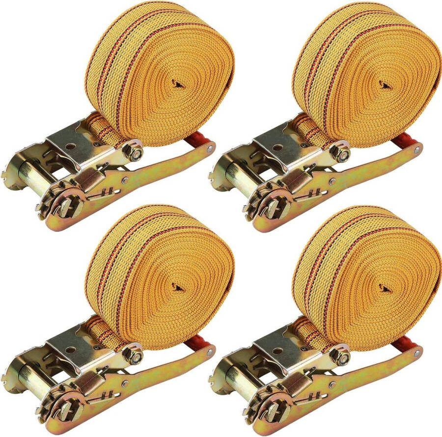 Spanbanden ratel 2000 kg 8 mx50 mm sjorbanden Ergo lange hendel voor lading oranje 4 stuks Spanbanden met ratel