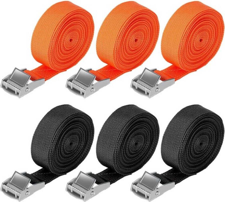 Spanbanden Set van 6 Duurzame Sjorbanden met Sterke Zinklegering Gespen Lengte 4m Breedte 2 5cm Hoog Draagvermogen van 250 kg Veilig Vastzetten van Ladingen voor Toepassingen