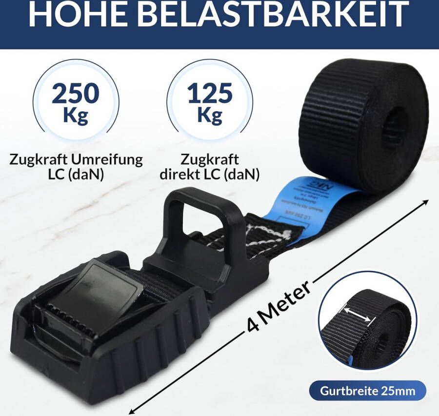 Spanbanden spanbanden met klemsluiting en rubberen beschermer voor snelle bevestiging in de auto fietsendrager steekwagen en bij verhuizing. (10 stuks 4 meter) (met anti-kras rubberen gesp)