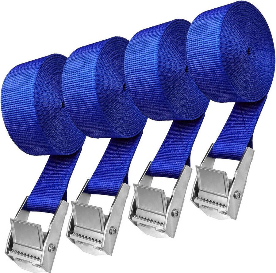Spanriemen 4 stuks 2 5 m spanbanden met klemsluiting sjorbanden belastbaar tot 250 kg verstelbare bevestigingsriem voor fiets motorfiets bagagepakket camping (blauw)