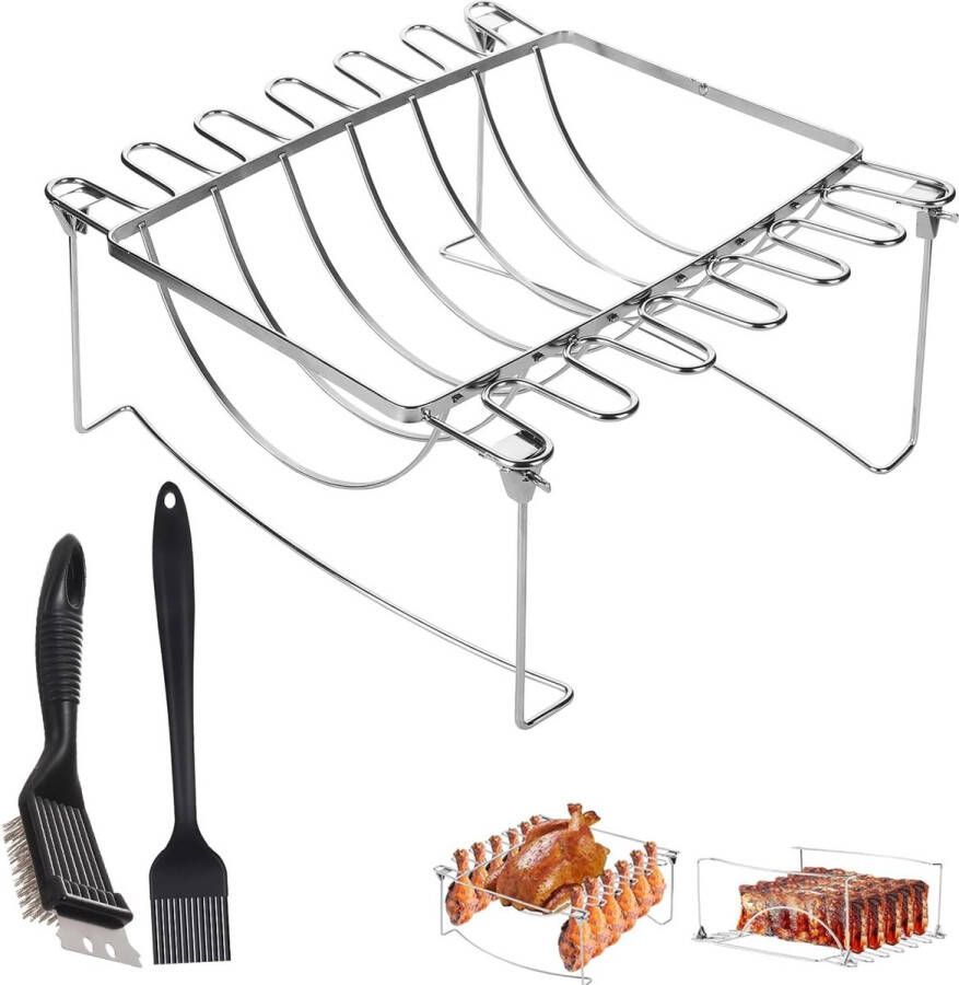 Spareribs houder grill BBQ grill roestvrij staal dekselhouder braden rek grillaccessoires grillgoedhouder kip grill voor gegrilde steak grillen barbecue