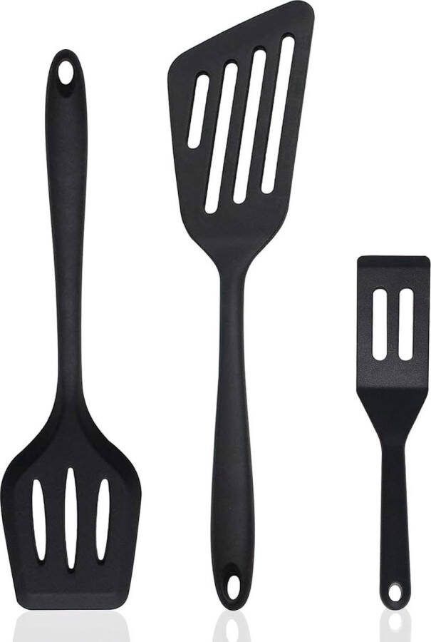 Spatel Set Van 3 stuks Spatel Silicone BPA vrij Spatels Hittebestendig Anti-aanbak Anti Slip Ophangbaar Vaatwasserbestendig Keuken Gerei Pannenlikker Garde Bakspatel Bakspaan Zwart Voordeelset