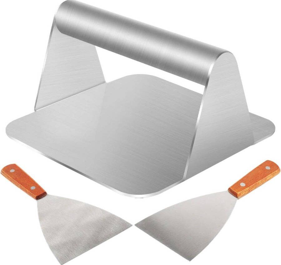 Spatel set van 3 stuks Vierkant roestvrij staal Burger Smash Grillaccessoires Teppanyaki-grills Bakplaten 20 cm Hamburgerpers