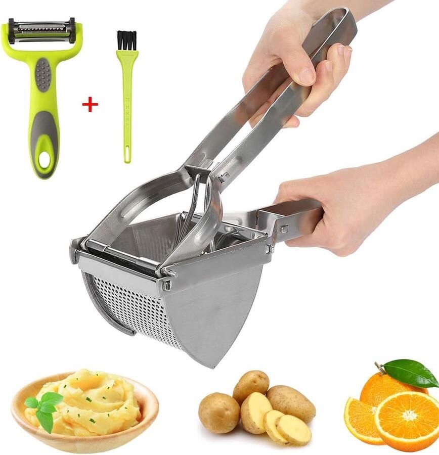 Spätzle aardappelpers van roestvrij staal 3-delige set professionele spätzlechef met kwast schilmesje aardappelpers ricer voor aardappelpuree fruitsappen groentepap puree