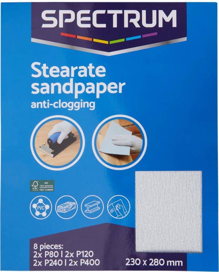 Spectrum schuurpapier Anti Clogging 8 stuks Bouw Techniek Verschillende formaten Schuurpapier