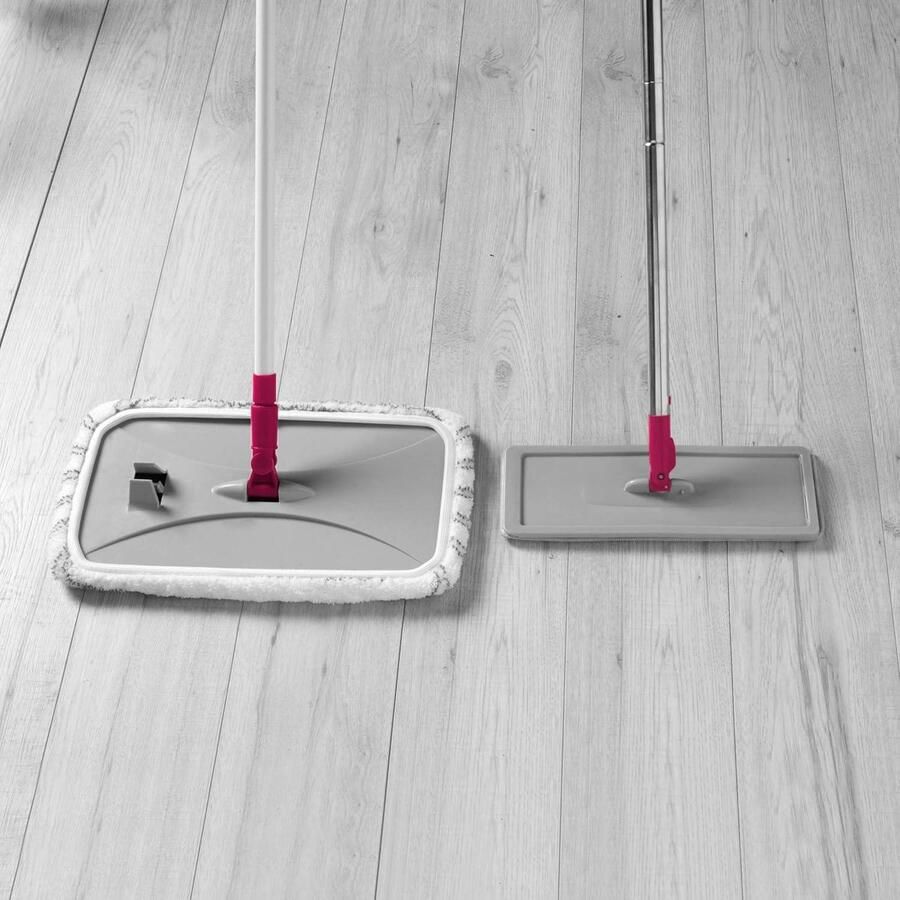 Speed Clean Extra Wide Flat Head Mop Extendable Pole Machine Washable Microfibre Head White Pink