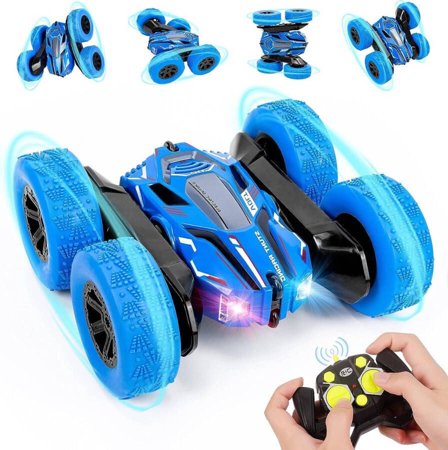 Speelgoed 18km h Race Auto Bestuurbare Auto 360° Flip Met Oplaadbare Batterijen Blauw