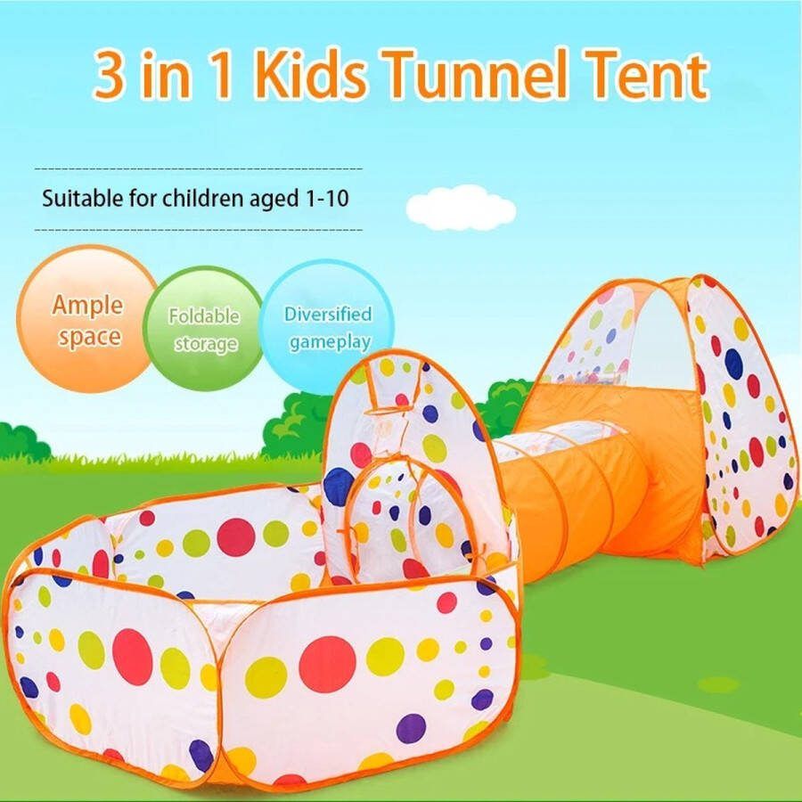 Speelgoed 3 In 1 Tent Ballenbak tunnel Opvouwbaar Baby speeltuin Polyester 270x12090cm Geel