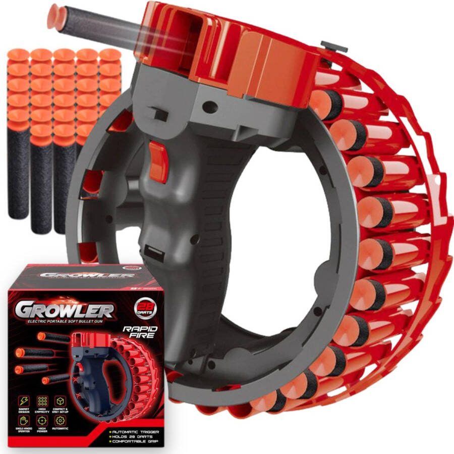 Speelgoed Pistool Automatisch Schietspeelgoed Growler RAPID fire met Accu & USB oplaadbaar Inclusief 28 Pijltjes met Zuignap