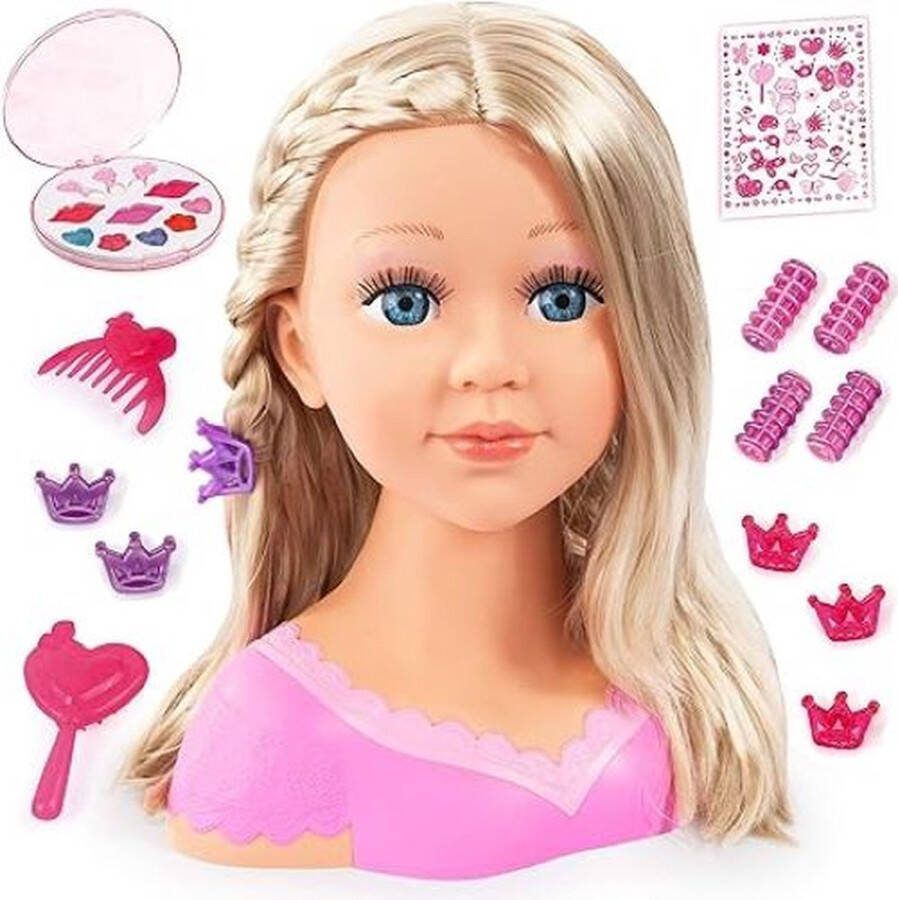 Speelgoed Poppen Super Model kaphoofd voor make-up en hairstyling met accessoires Haarstylingaccessoires Blond Creatieve coupe borstel kam krulspelden en haarklemmen