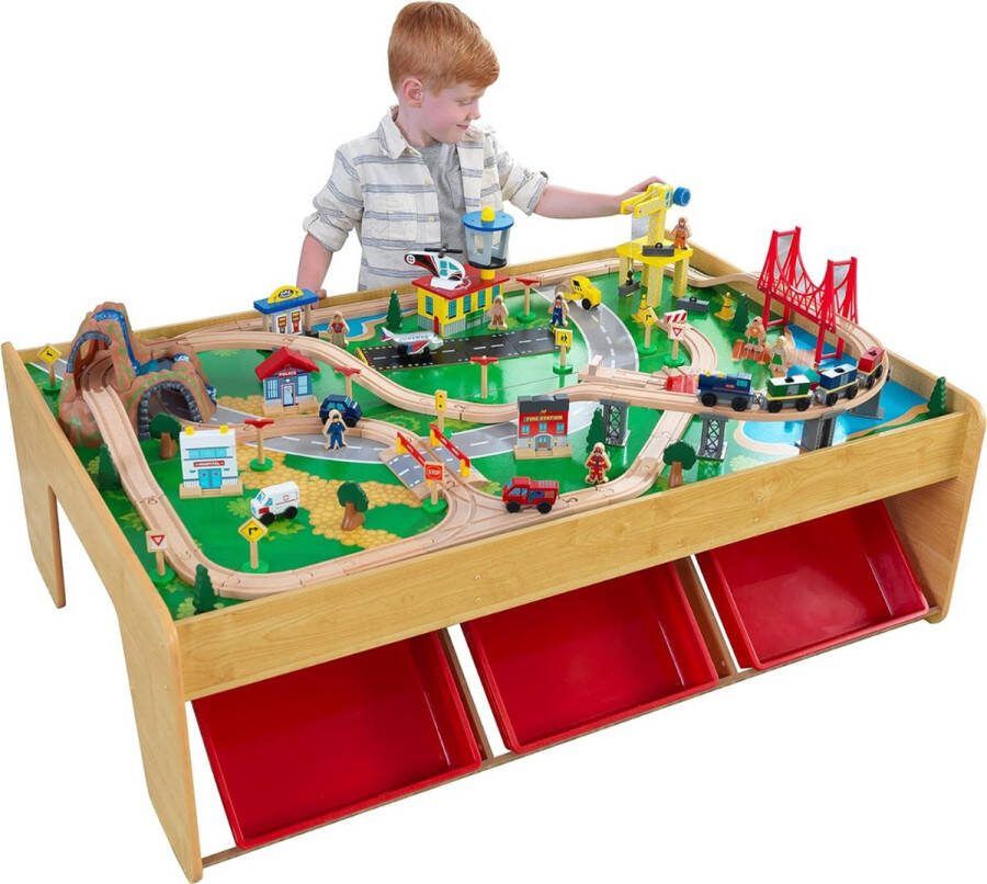 Speelgoed trein houten treinset treinbaan inclusief accessoires 120 stuks urenlang speelplezier