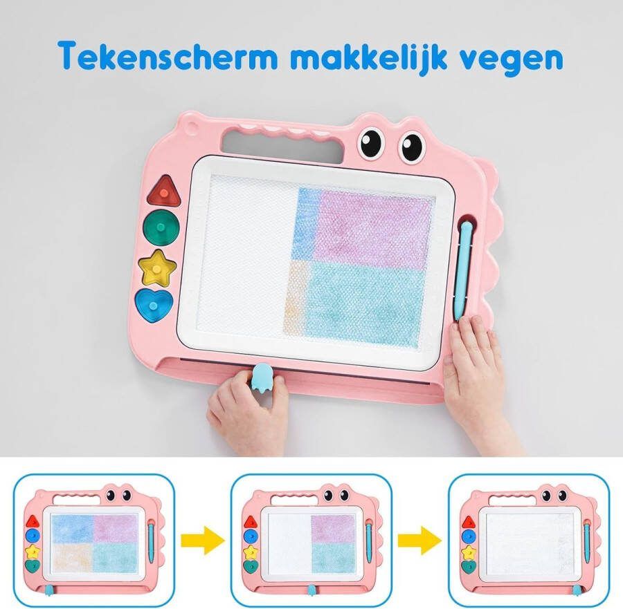 Speelgoed voor Kinderen Magnetisch Tekenbord voor Leren Kleur Uitwisbaar Doodle Schrijfblok voor Baby Meisjes Jongens Schilderblok Vier Stempels voor 3 4 5 Jarige Peuter Roze