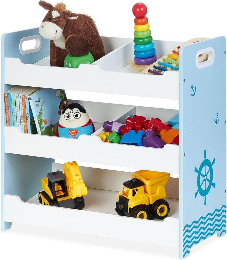 Speelgoedkast 5 vakken opbergrek kinderkamer MDF HxBxD: 60 x 625 x 30 cm klein speelgoedrek wit blauw
