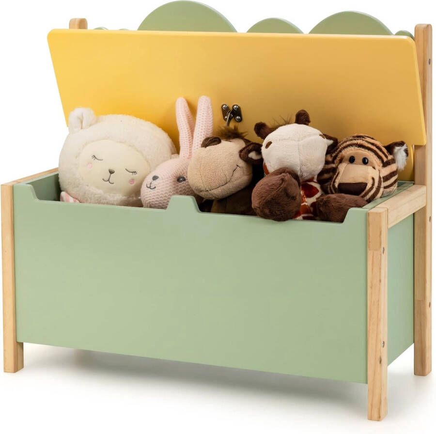 Speelgoedkist met deksel 2-in-1 speelgoedkast en zitbank met rugleuning met grote opbergruimte van hout speelgoedkist groen 60 x 26 x 50 cm