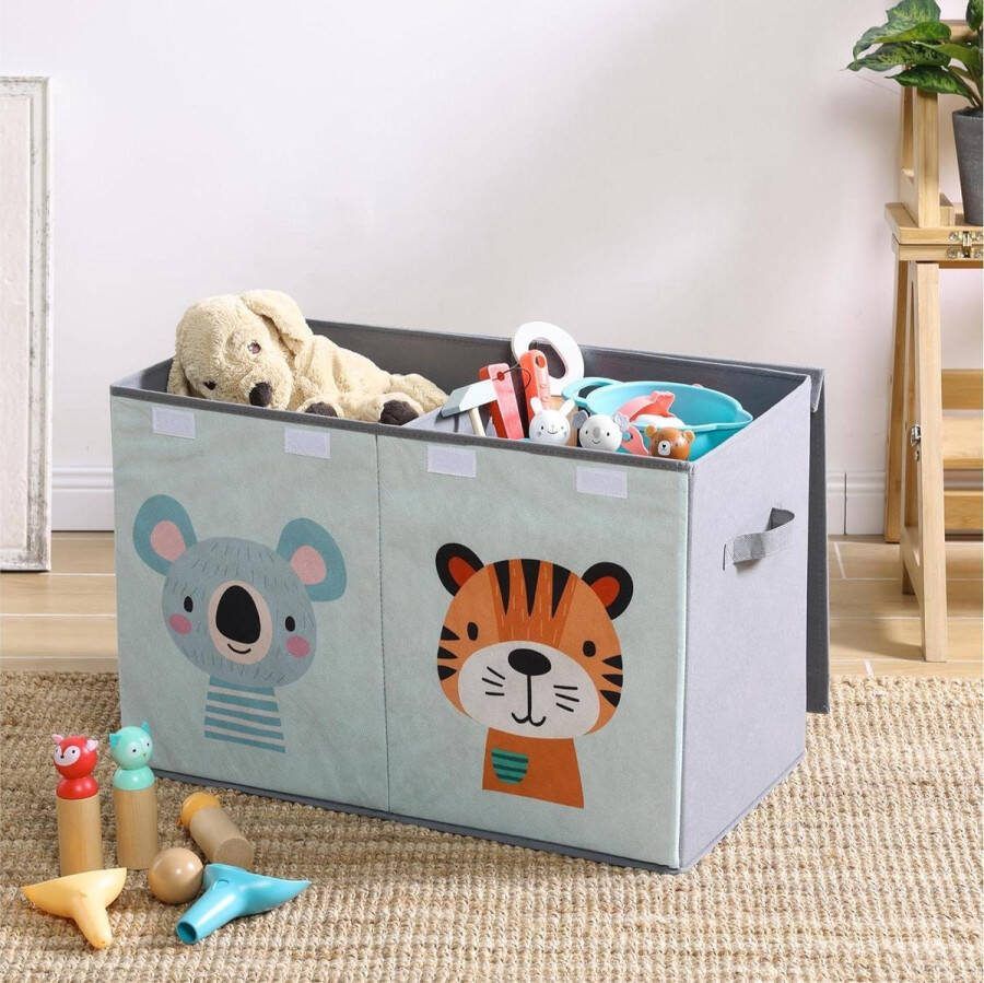 Speelgoedkist met deksel Grote opbergbox kinderkamer Dierenprint 62 x 33 x 40 cm