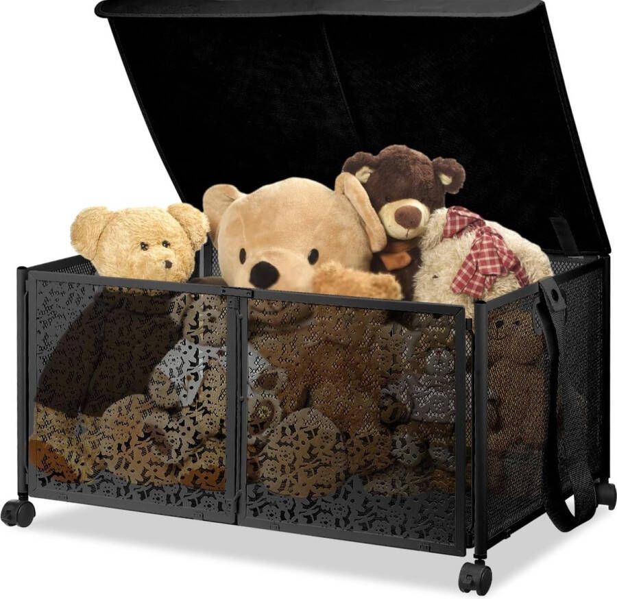 Speelgoedkist met deksel opvouwbare stevige metalen speelgoedopbergdozen manden kindercontainer voor kinderen babykamer speelkamer (60 x 32 x 42 cm)