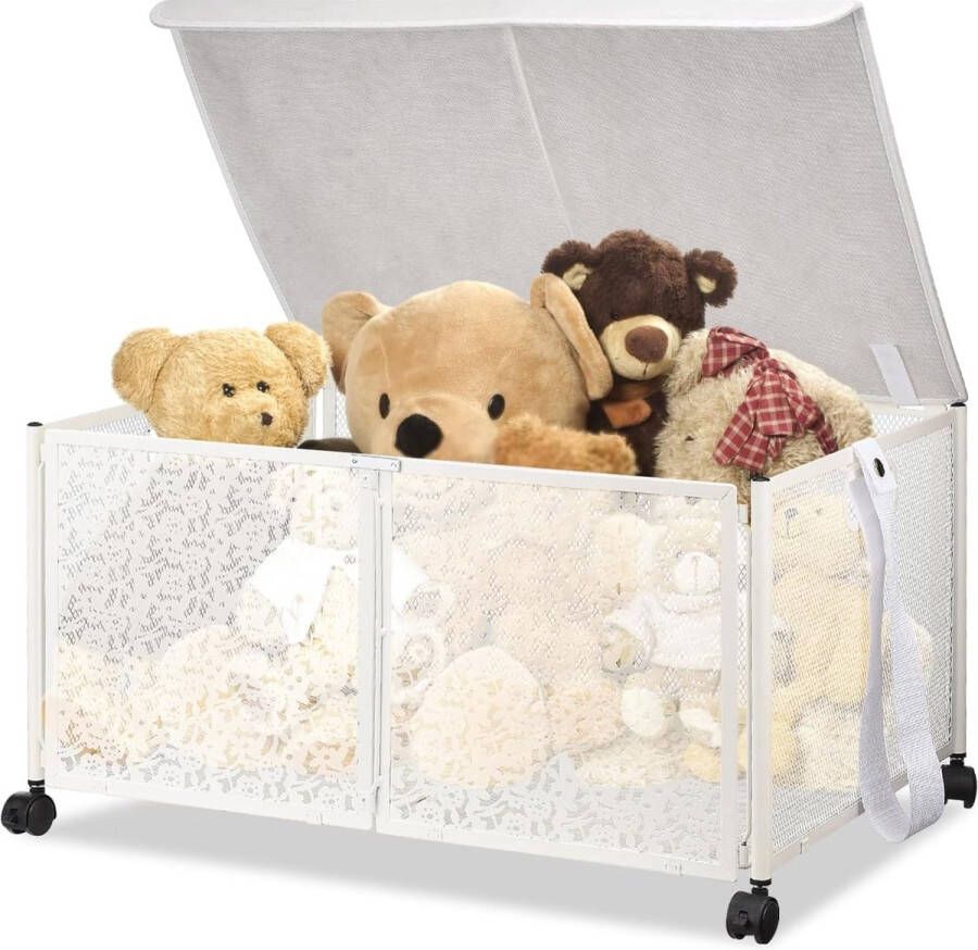Speelgoedkist met deksel opvouwbare stevige metalen speelgoedopbergdozen manden kinderopruimbak voor kinderen babykamer speelkamer (60 x 32 x 42 cm)
