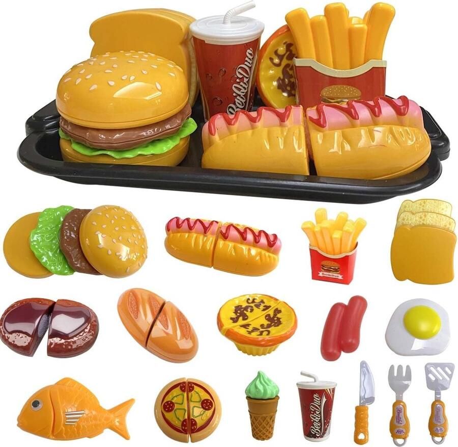Speelgoedset voor kinderen in de keuken afneembare fastfood speelset snijden speelgoed met hamburger en frietcombo rollenspel educatief keukenspeelgoed voor kinderen