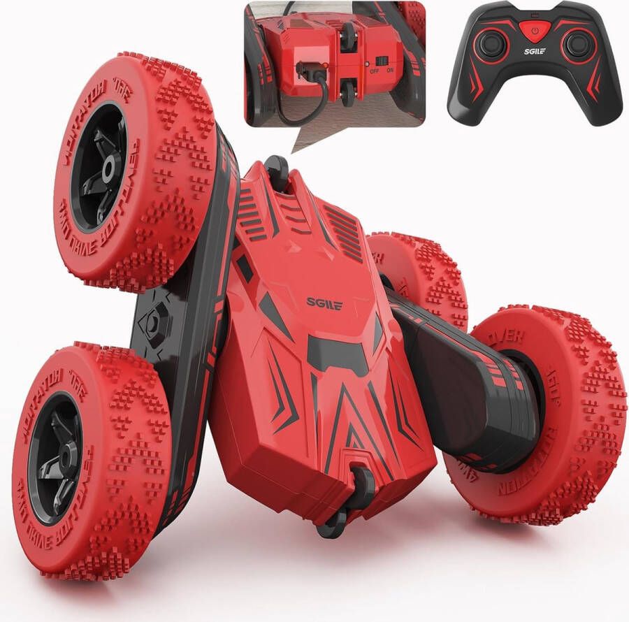 Speelgoedvoertuig met Afstandsbediening RC stuntauto voor jongens meisjes 4WD 2.4Ghz RC-voertuig met 360° dubbelzijdige rotatie speelgoed voor kinderen van 6-12 jaar