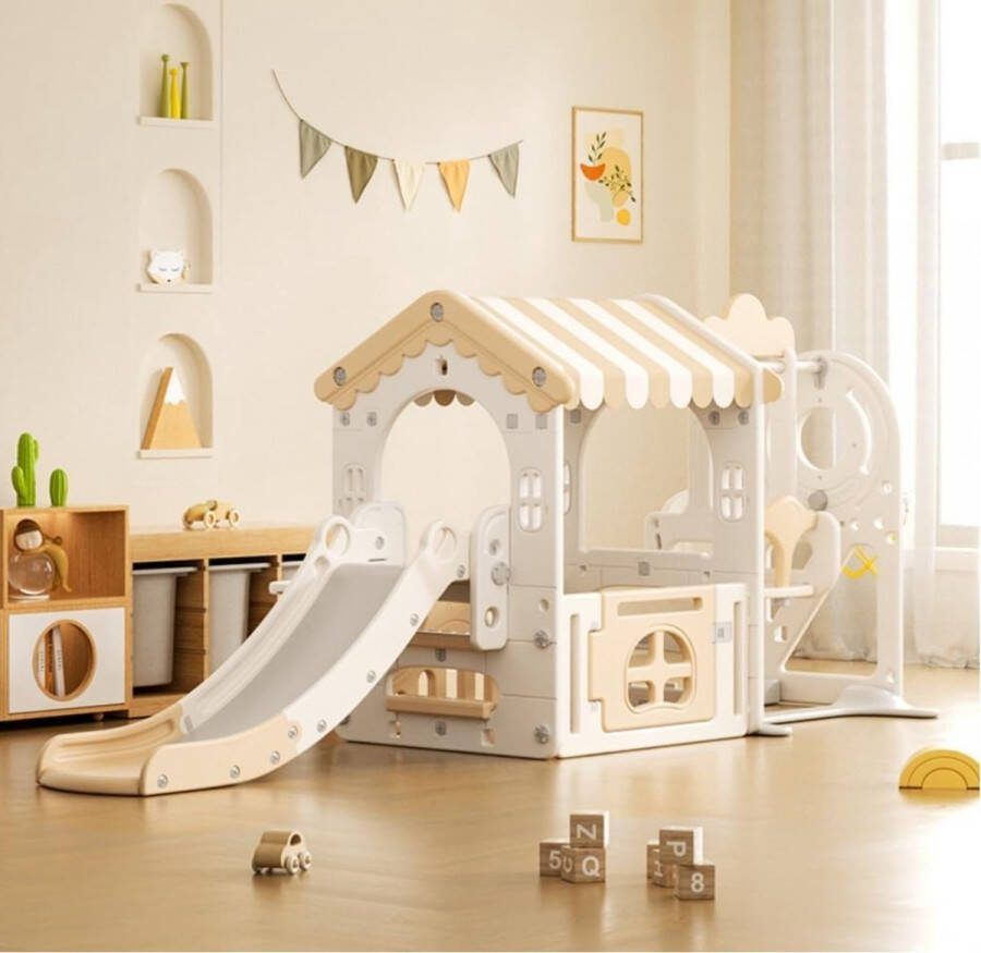 Speelhuis Modern Zand Wit met Glijbaan en Schommel