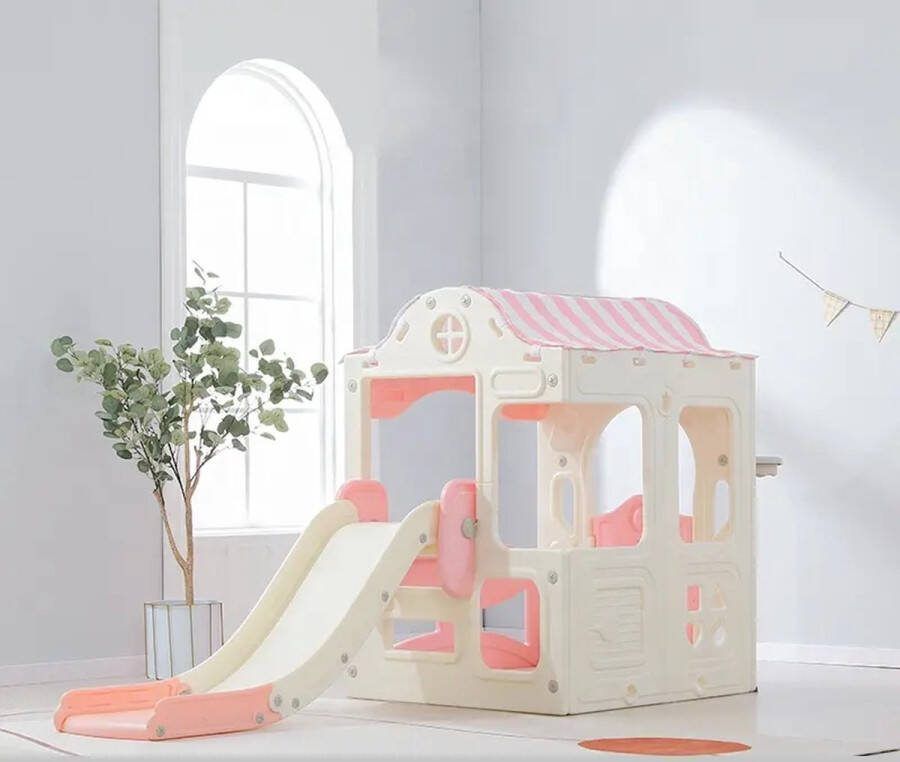 Speelhuisje met glijbaan in Roze Offwhite