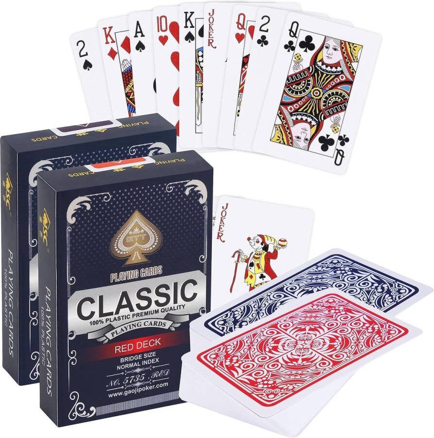 Speelkaarten 2x Plastic Speelkaarten Waterdicht Professionele Kwaliteit 100% Waterbestendig PVC Plastic Luxe Design Met Klassieke Kaart Flexibel En Stevig Bridge & Poker Duo Pack Rood & Blauw