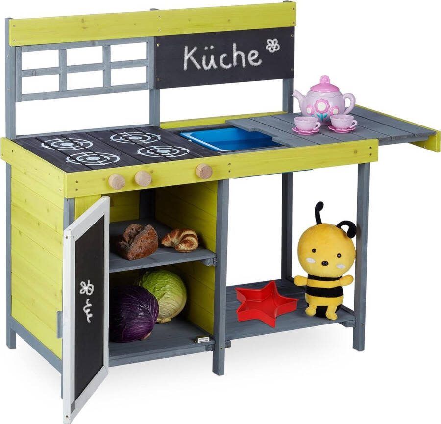 Speelkeuken buiten voor kinderen met spoelbak en fornuis Modderkeuken HBD: 90 x 89 x 46 cm Meerkleurig hout