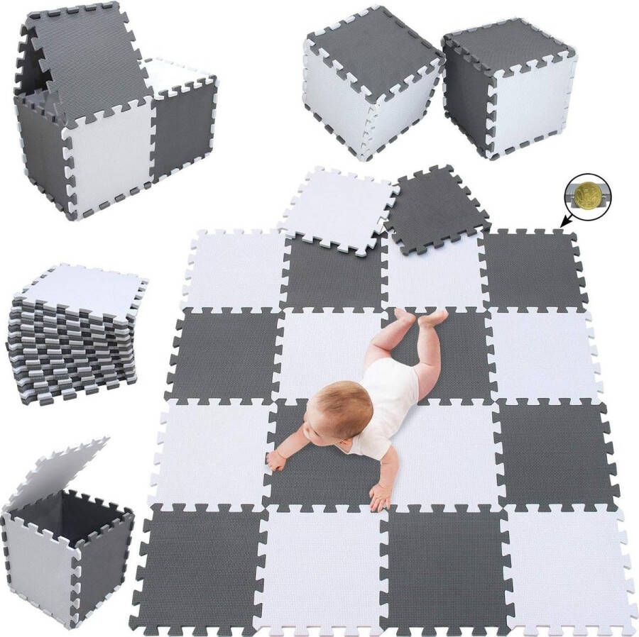 Speelmat 18 stuks grijze en witte pure kleur EVA schuim puzzelmat 142 cm x 114 cm 101112