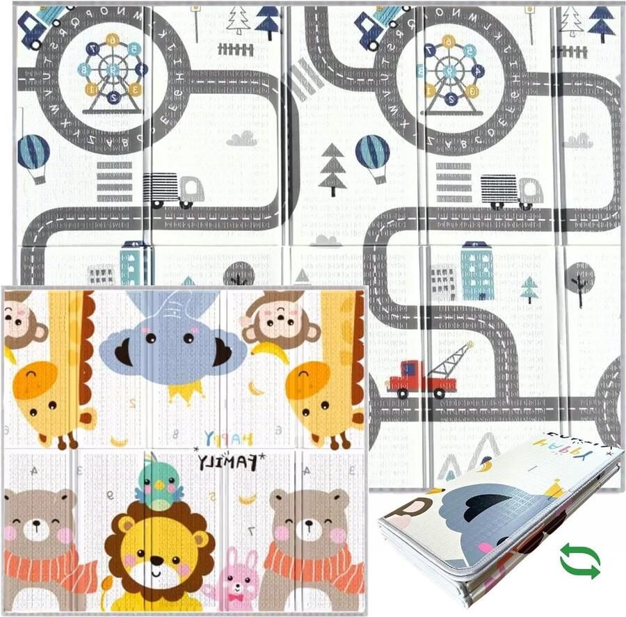 Speelmat 200x180 cm gewatteerd opvouwbaar CE gecertificeerd Omkeerbaar kinder speelkleed Waterdicht babymatje met genaaide randen