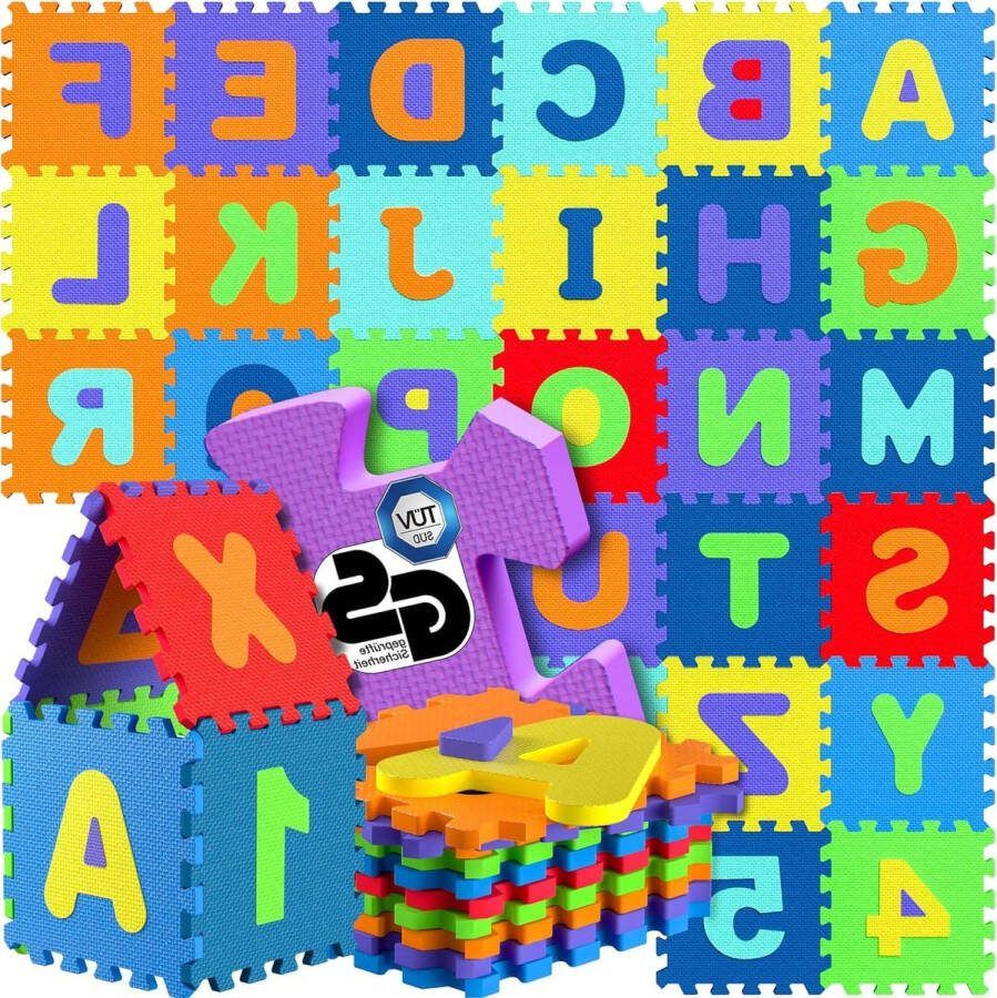 Speelmat 86-delige Puzzelmat Baby Kinderen 33m² Vloerbeschermingsmat Kruipmat- Letters Cijfers ABC Leermat XXL Schuim Kleurrijk