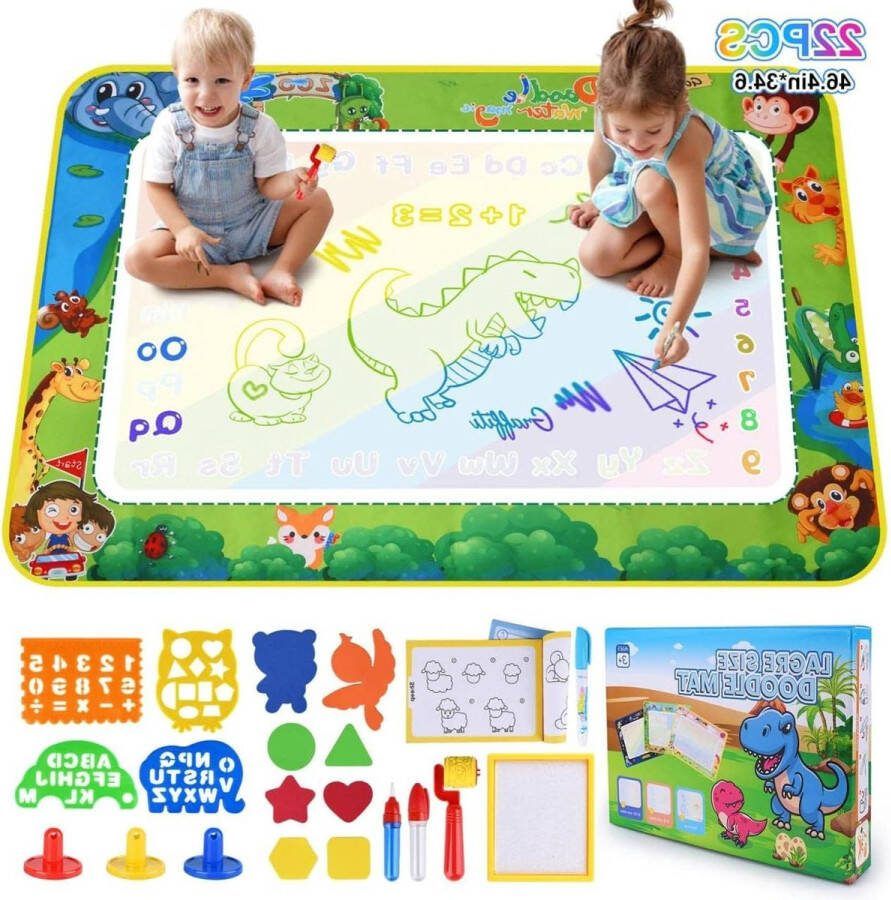 Speelmat Aqua Magic Doodle 120x90 cm watermat met waterstift jongens meisjes 1-6 jaar gereedschap stempelaccessoires vlekvrij schilderplezier