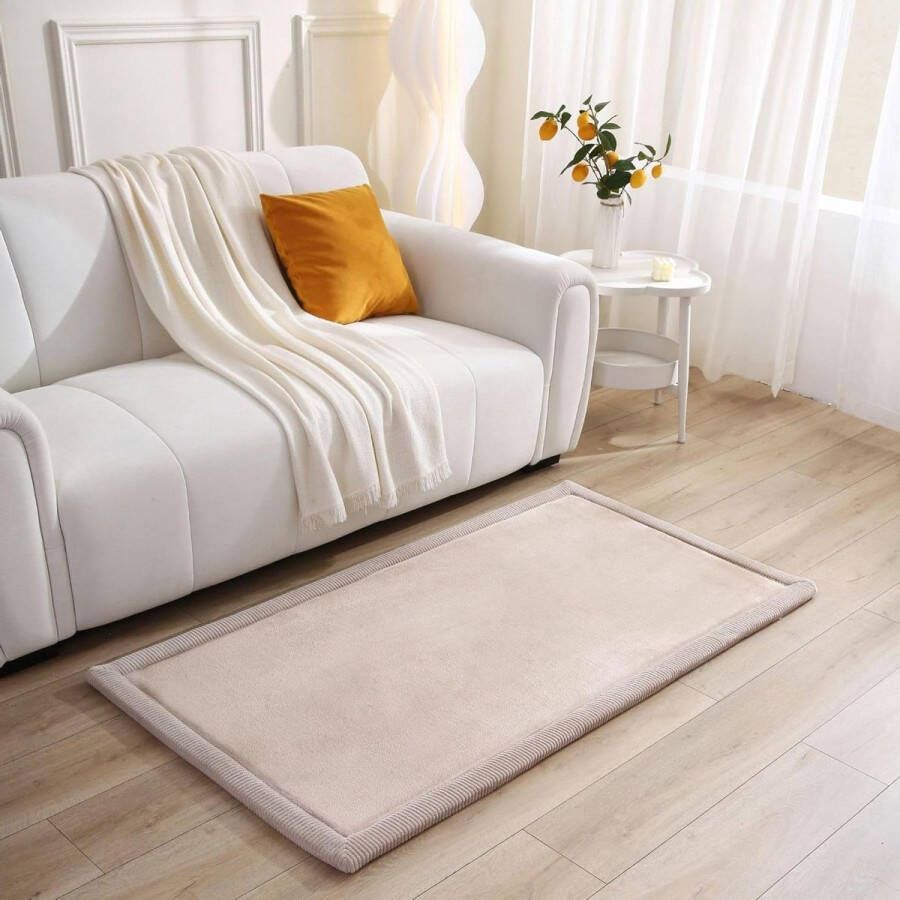 Speelmat beige koraalfluweel 150 x 80 x 25 cm traagschuim tapijt antislip Oeko-Tex gecertificeerd