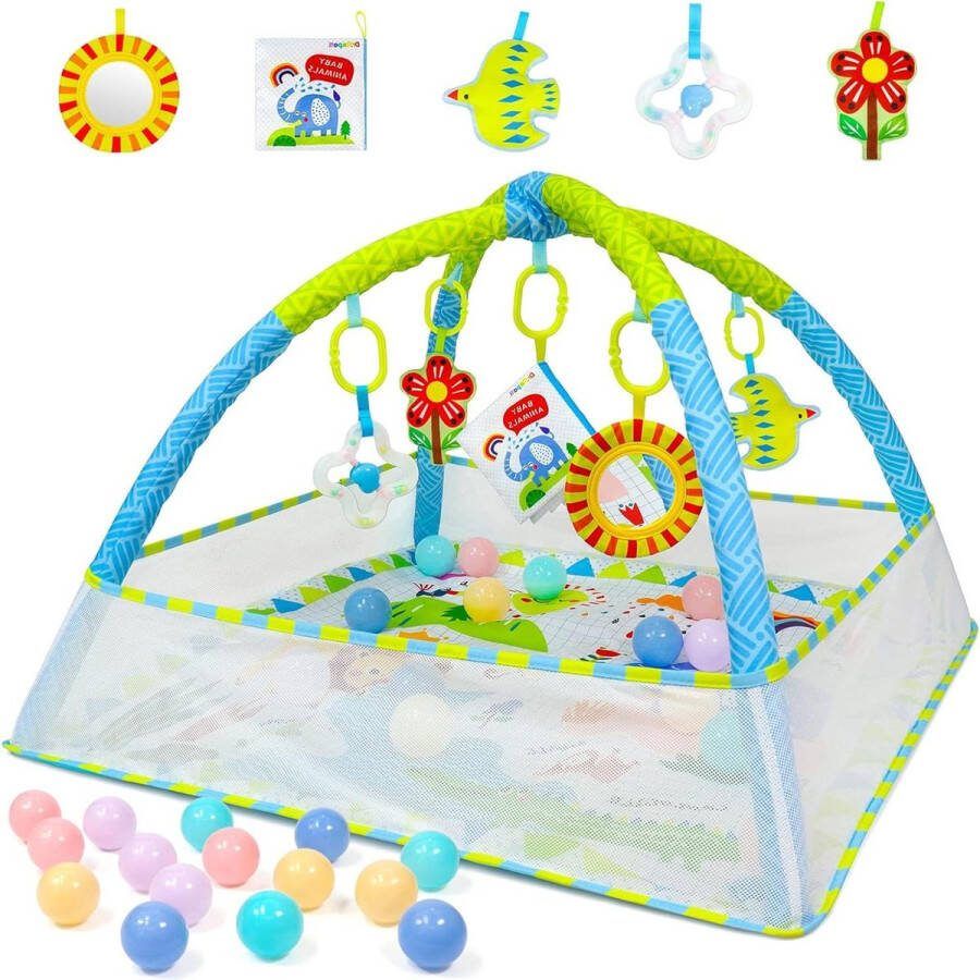 Speelmat met Speelboog en Ballen Baby Activity Gym Mat met Afneembare Spiegel en Zacht Boek
