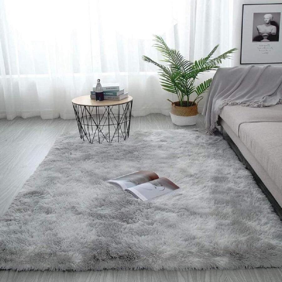 Speelmat Moderne Pluche Pluizige Tapijten Voor Binnen Antislip Vloertapijt Mat Lichtgrijs 80 X 160 Cm