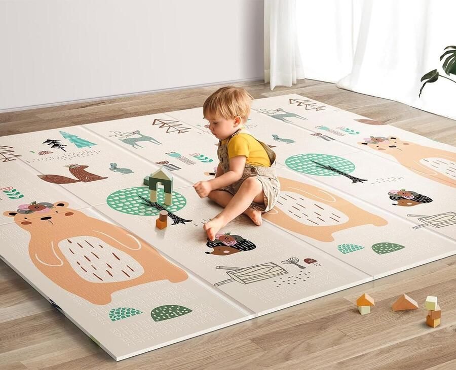 Opvouwbare extra grote 200 x 180 x 1 cm kruipmat voor vloer antislip en waterdicht activiteit voor peuters speelmatschuim met reistas