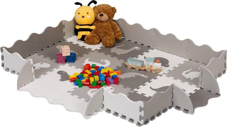 Speelmat puzzelmat met rand voor baby's & kinderen schuimrubber grijs wit