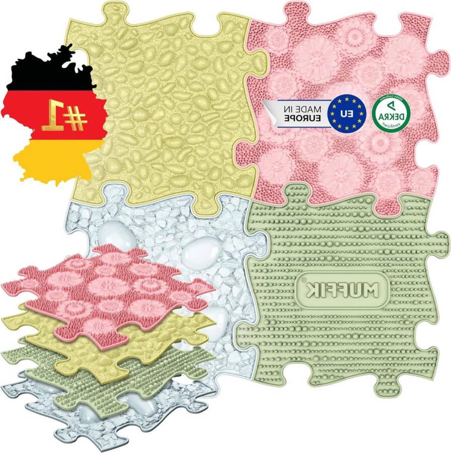 Speelmat Sensorisch speelgoed Puzzelmat voor baby's en kinderen 4 delen 55 x 55 cm Pastelkleurige orthopedische balanceerstenen Sensorische matset