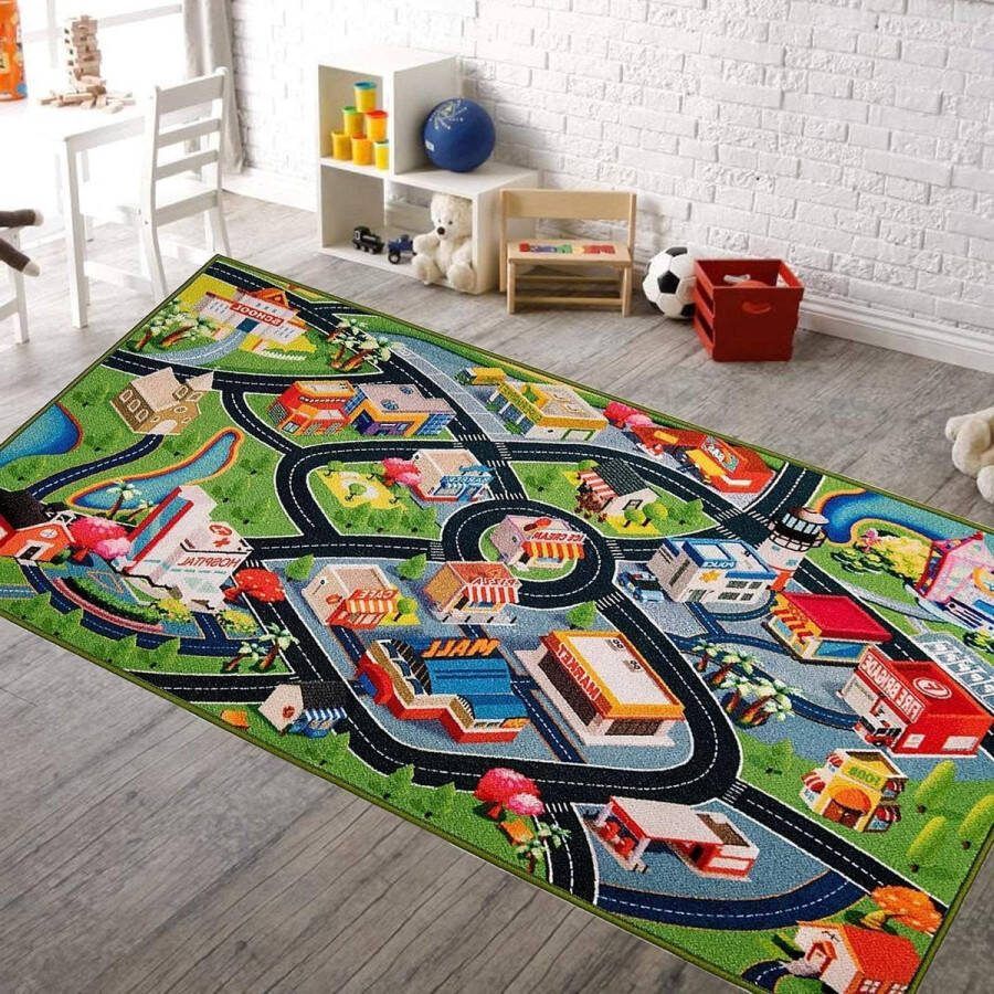 Speelmat Stad-Auto-Racebaan Antislip Autokleed Stadsleven Kindermat voor Kamer Peuterjongen Boooom Jackson