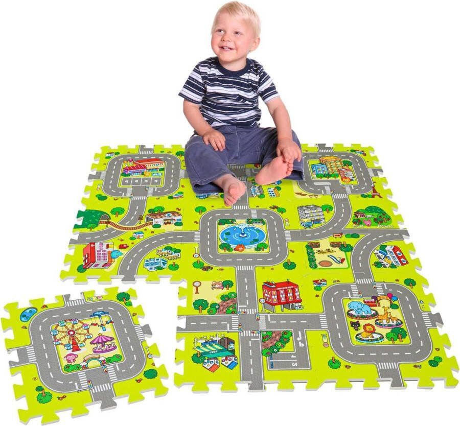 Speelmat Straten en Auto's 30x30 Weg Speelmat Straatmat voor Kinderen Stad Tapijt Speelkleed Puzzelmat Auto's Stad Speelmat EVA Kinderspeelkleed