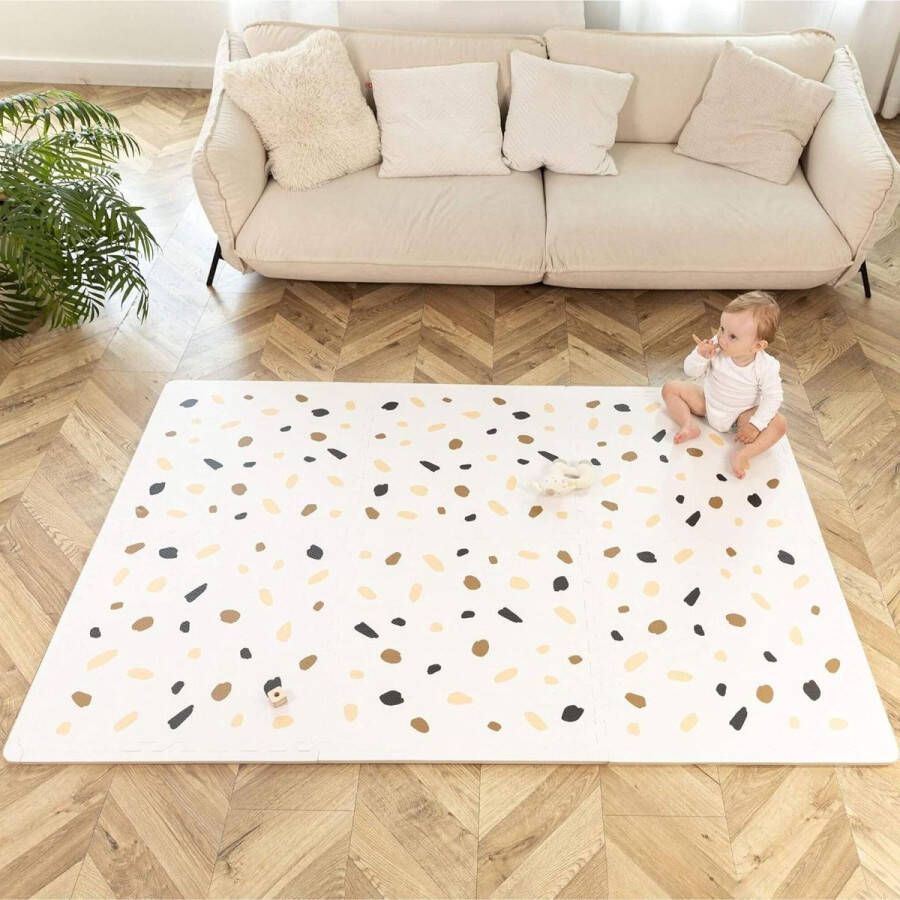 Speelmat voor baby's Grote puzzelmat 18 x 12 m 6 panelen XXL 60 x 60 cm confettimotieven 20% dikker recyclebare verpakking kruipdeken niet giftig en geurloos