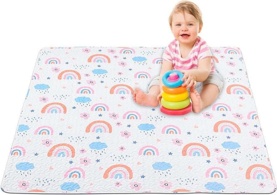 Speelmat Wasbare babyvloer 127x127 cm antislip buiktijd draagbaar boxmat baby's en peuters