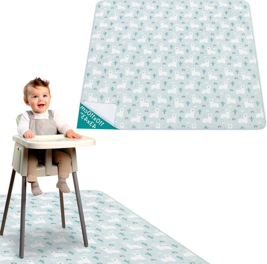 Speelmat waterdichte antislip baby knoeimat Kleed voor onder de kinderstoel 110 x 110 cm Picknickmat Alpaca print