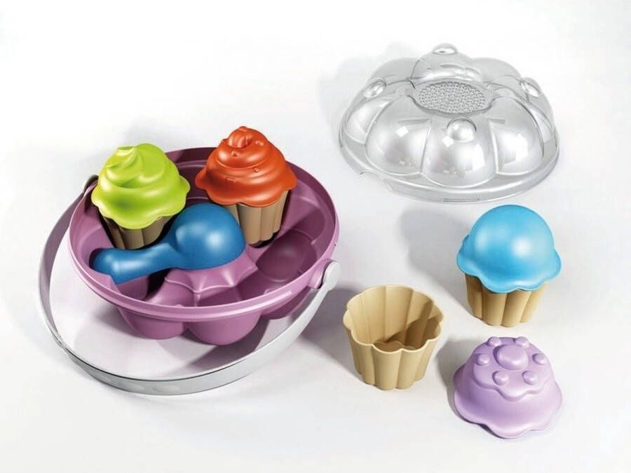 Merkloos Speelset cupcake zandvormen in emmer plastic kinderen zandbak Zandspeelsets