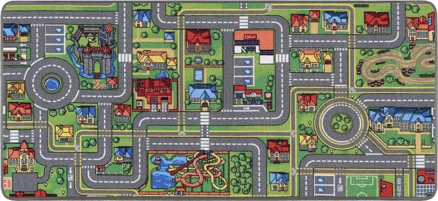 Speeltapijt met straten 95 x 133 cm Kindertapijt anti-vuillaag auto-speeltapijt voor meisjes en jongens kindertapijt straatverlichting geschikt voor vloerverwarming ( AUTO-CIRCUIT)