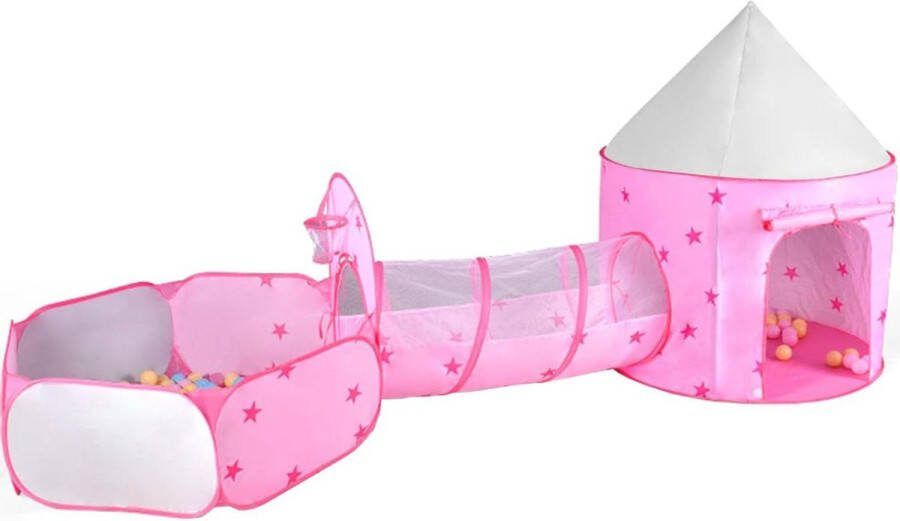Speeltent 3-in-1 kindertent met ballenbad opvouwbaar opbergtas kruiptunnel speelgoed 1 jaar binnen en buiten