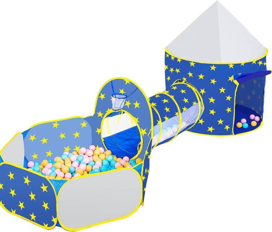 Speeltent 3-in-1 kindertent met ballenbad- speeltunnel- opvouwbaar met opbergtas- kruiptunnel- speelgoed vanaf 1 jaar- binnen en buiten blauw