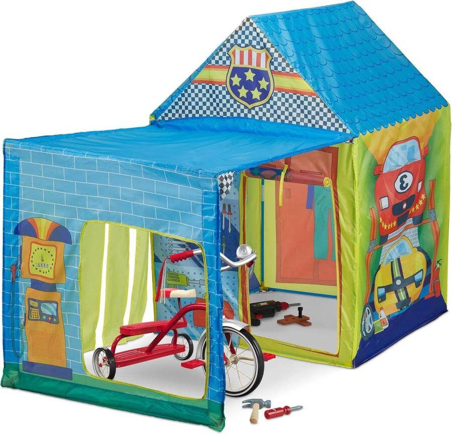 Speeltent Garage Met Afdak Kindertent Groot Binnen & Buiten Speelgoed Tent 109x146x75 cm Gekleurd